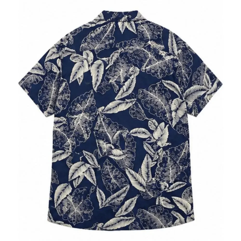 Banana Republic Hawaiian Shirt Men XL Navy Blue Tropical Floral Standard Fit